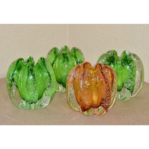 Tozai Hand Blown Murano Bubbles Green Glass Orb Vases - Set of 4